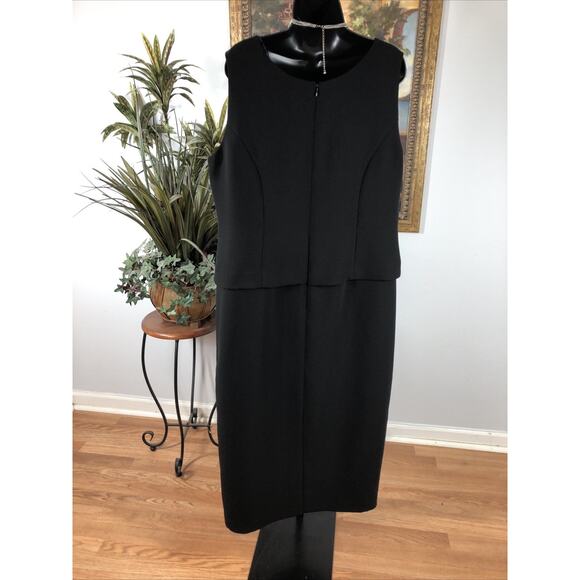 Jessica Howard Women 16W Black Sleeveless Sheath Dress Layered Look Elegant Midi - Picture 4 of 9